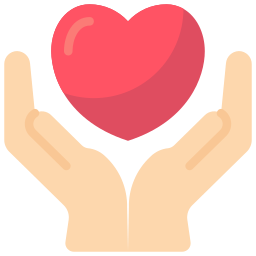 Icone d'un coeur dans 2 mains ouvertes